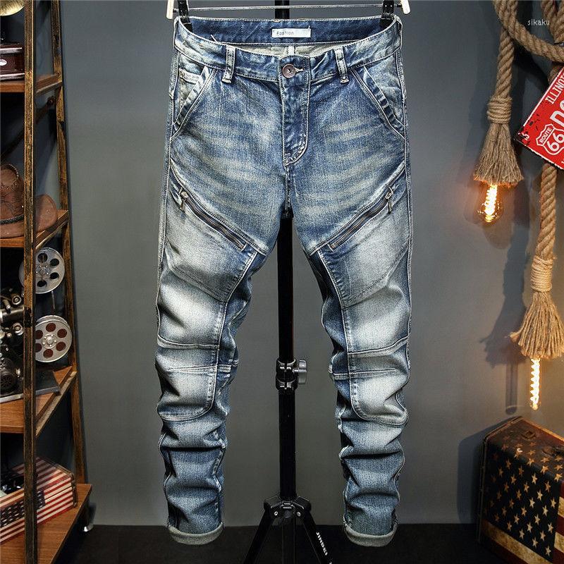 

Men's Jeans Men's Denim Autumn Winter 2022 Vintage Korean Zipper Slim Motorcycle Multi Pocket Small Straight Trousers Skinny Men, K2022 blue