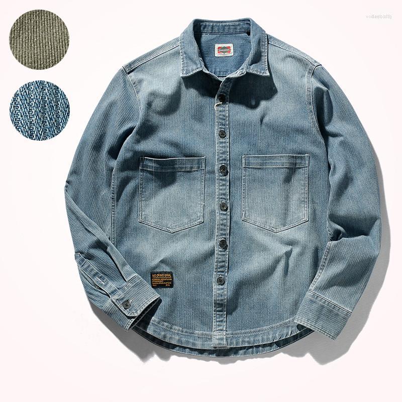 

Men's Casual Shirts Men's 3302# Autumn Long Sleeve Lapel Cargo Shirt Men's Fashion American Style Vintage Denim Slim Elastic Top, Blue