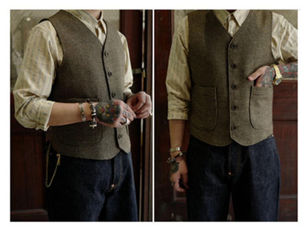

Men' Vests Men' Retro Tweed Waistcoat Wool Sportsman Slim Suit, Gray