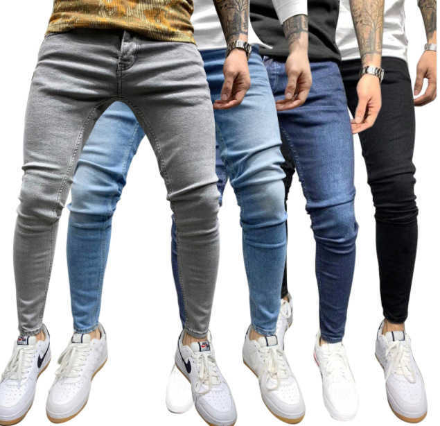

Men's Jeans 4 Colors Mens Stretch Skinny Quilted Denim Pants Fashion Streetwear