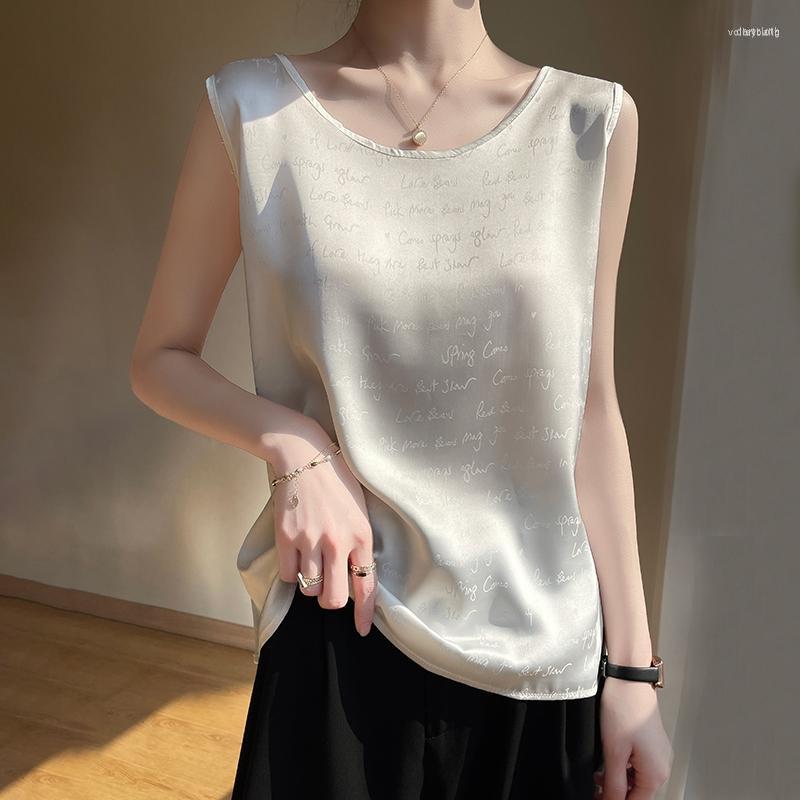 

Women' Tanks Women' Spring/Summer Ladies Silk Round Neck Ethnic Style Sexy Korean Fashion Print Camisole Chic Silky Retro Breathable, A89