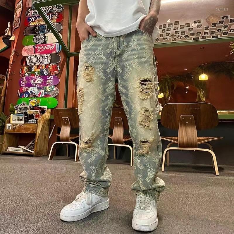 

Men's Jeans Y2K Emo Vintage Streetwear Pistol Ripped Baggy Gothic Pants Hip Hop Wide Leg Grunge For Men Denim Trousers Alt Clothes, Old blue