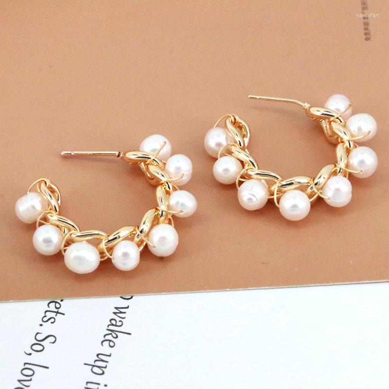 

Hoop Earrings 5Pairs Korean Gold Nature Pearl Beads Stud Jewelry Pearls Vintage Fashion For Women
