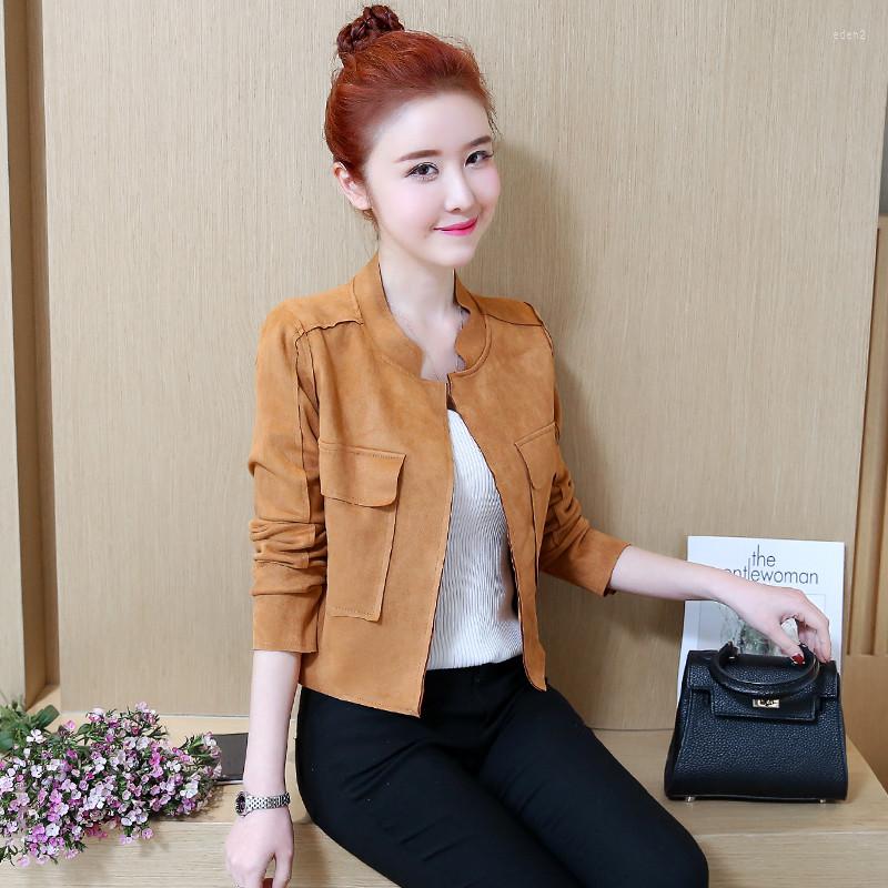 

Women' Jackets 2022 Spring Autumn Women Short Coat Casual Solid Faux Suede Jacket Female Long Sleeve Thin Baseball Outwears Plus Size A1006, Black