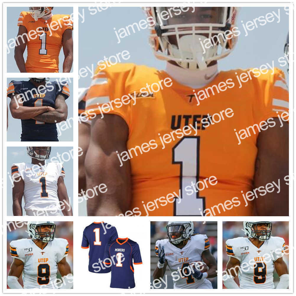 

Custom college UTEP Miners 19 Treyvon Hughes 6 Jacob Cowing Denzel Chukwuk, Blue with 150th patch