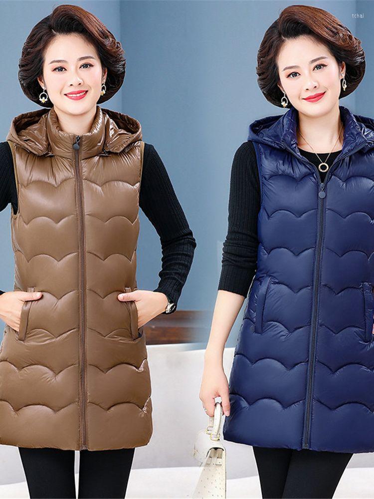 

Women's Vests  -5XL Middle Aged Mother Down Cotton Waistcoat Jacket Autumn Winter Sleeveless Slim Removable Hooded Coat Casual Vest Tops, Gray