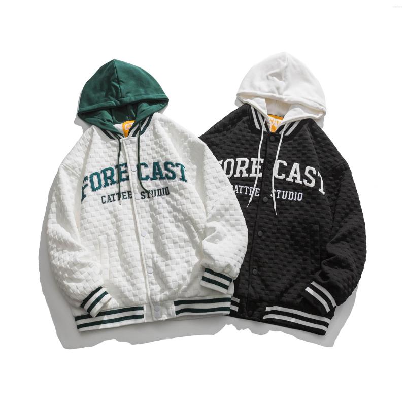 

Men's Jackets 2022 Spring Cityboy Waffle Plaid Hip Hop Street Hoodie Coat Men Japan Fashion Loose Letter Embroidery Baseball Hooded Jacket, White