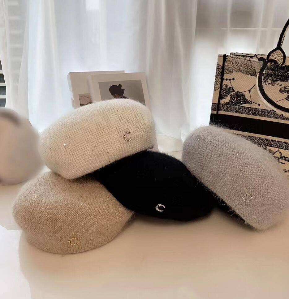

Women Rabbit Hair Beret Black Cream Casual Cashmere Dome Berets Caps Beanie Hat Outdoor Girls Travel Autumn Winter Windproof Wool Hats, Grey