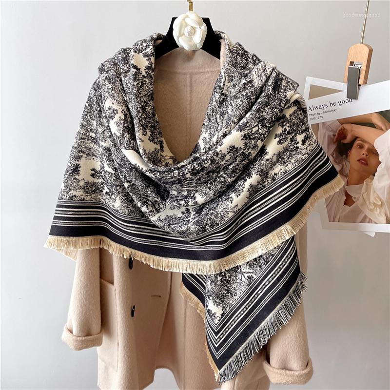 

Scarves Winter Warm Cashmere Poncho For Women Luxury Vintage Floral Pashmina Shawl Wraps Blanket 125cm Square Fringe Beach Stole