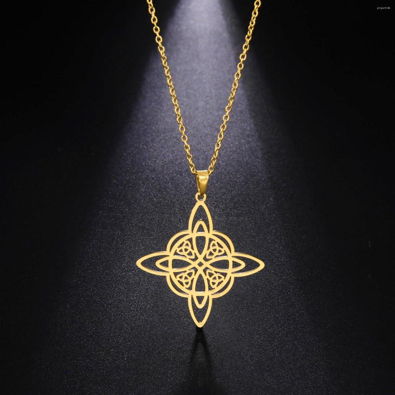 

Pendant Necklaces Skyrim Witchcraft Witches Knot Necklace Stainless Steel Triquetra Celtics Magic Wicca Neck Chains Amulet Jewelry For Women