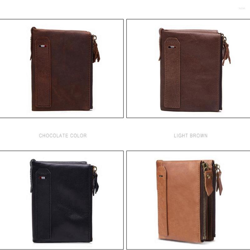 

Wallets 1 Piece Men Genuine Leather Wallet With Coin Pocket Zipper Short Holder, Zwl-w2035-blue