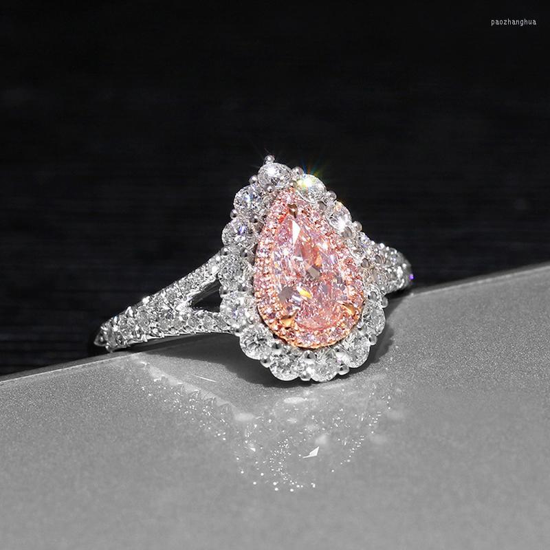 

Wedding Rings Genuine High Quality Pink Lovely Puls Drop Shaped Simulation Moissanite Engagement Woman's Ring