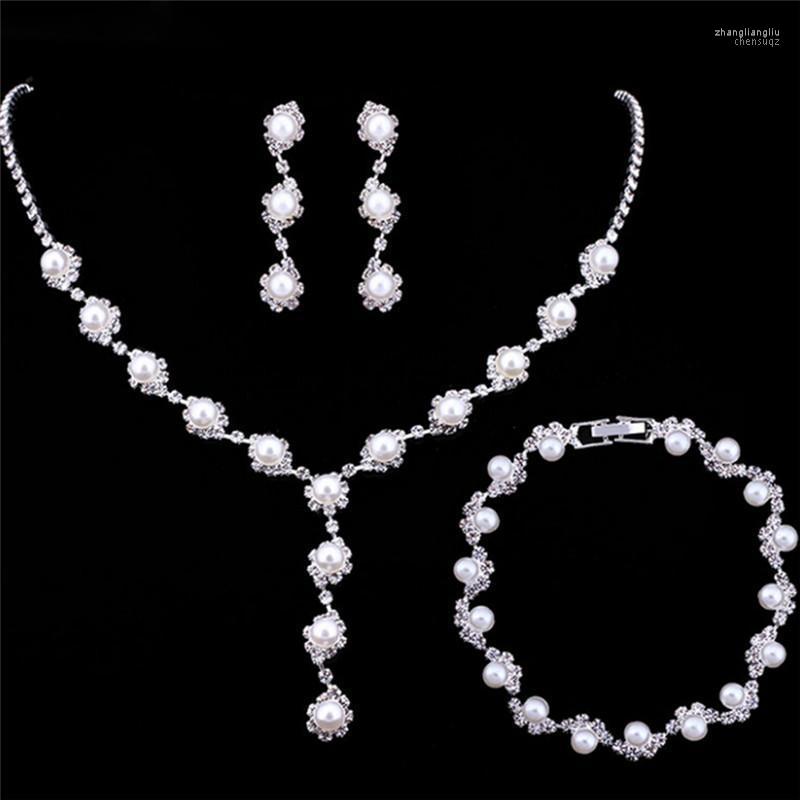 

Necklace Earrings Set & Bride Wedding Simple Crystal Bracelets, Picture shown