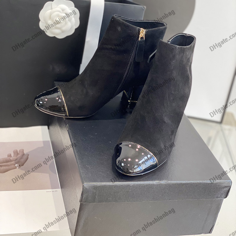 

22ss Classic Sheepskin Suede Womens Ankle Boots Chunky Heels 6cm Round Toes Zipper Designer Chelsea Knight Wint Snow Boot Fashion Retro Booties With Dress Jeans, Brown