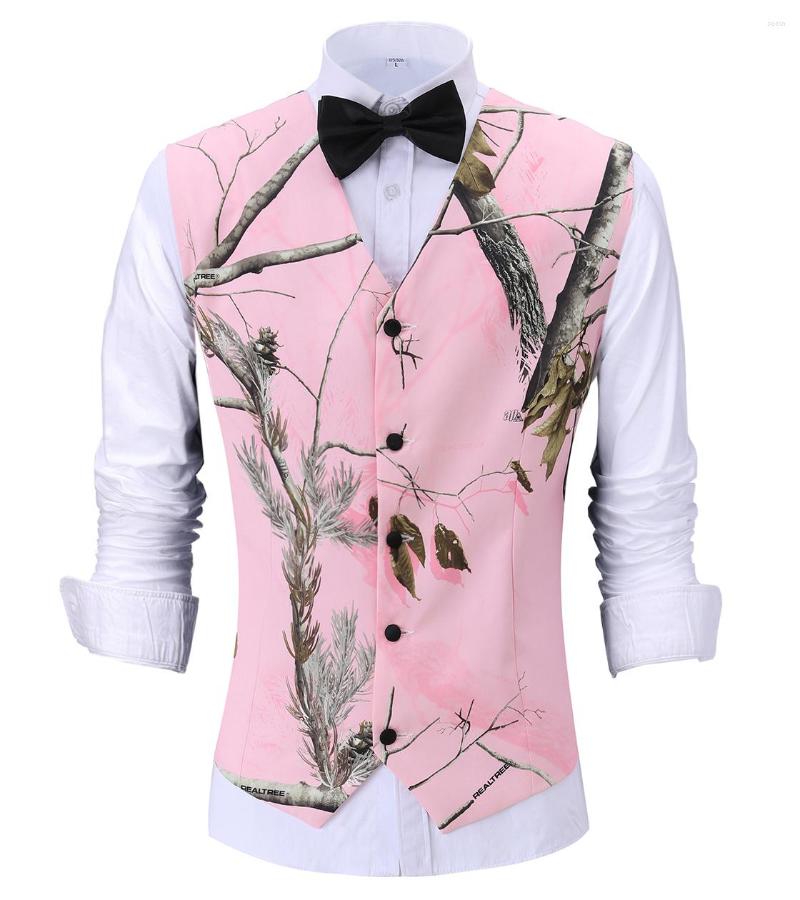 

Men's Vests Men's Printed Vest Pink Casual Patterned Waistcoat Summer Thin Suits V-neck Coat For Party