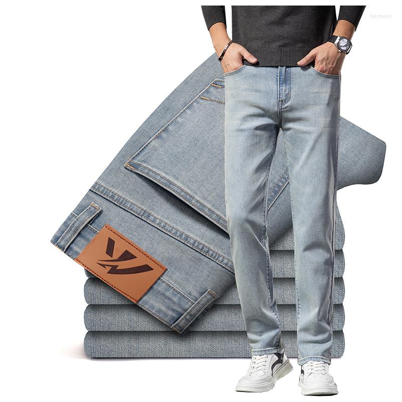 

Men's Jeans Retro Nostalgic Autumn Brand Men's Fit Straight Midweight Denim Original Cotton Stretch Slim Vintage Casual Trousers, Yellow mud blue