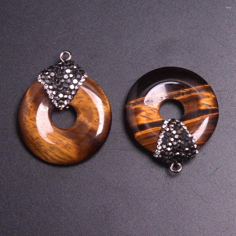 

Pendant Necklaces Wholesale 50pcs Rhinestone Necklace Natural Stone Agates Peace Donuts Charms Healing Reiki Pendants Women Gift Amulet