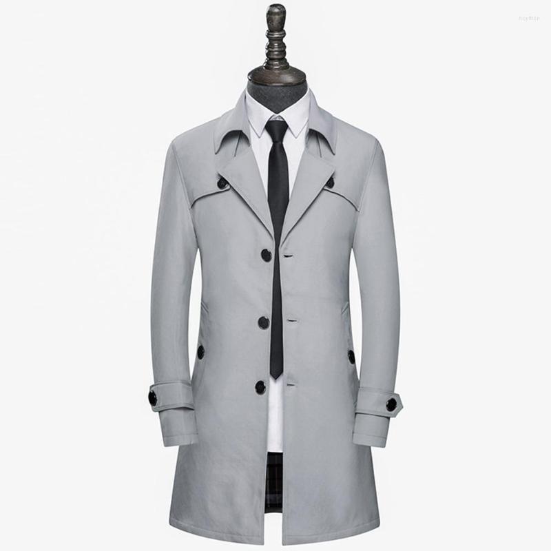 

Men's Trench Coats Spring Autumn Men Buttons Male Fashion Outerwear Jackets Windbreaker Plus Size, Black
