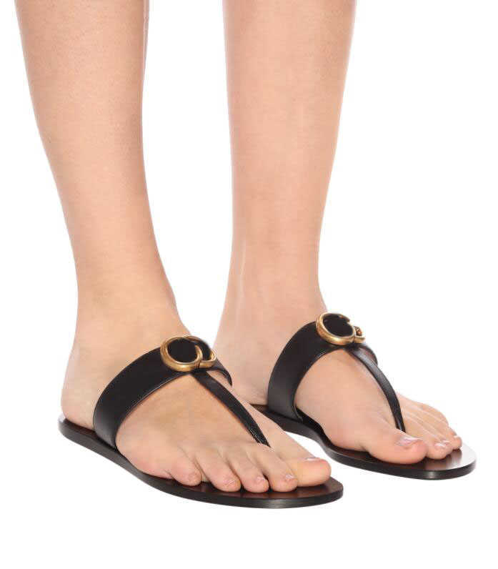 Appartements Femmes Chaussures Tongs Sandales Sandale D'été Avec Double Mots Marmont String En Cuir