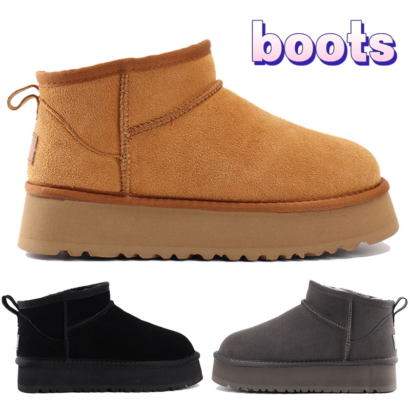 

Luxury Australia women snow boot shoes Classic ultra mini platform boots booties black Charcoal chestnut brown Sheepskin Shearling Winter Fall Ankle shoe With Box, Double box