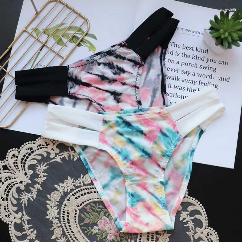 

Women's Panties Women's Sexy Women's Print Soft Ice Silk Seamless Sports Underpants Low Waist Belt Hollow Briefs Beach Bikini, White