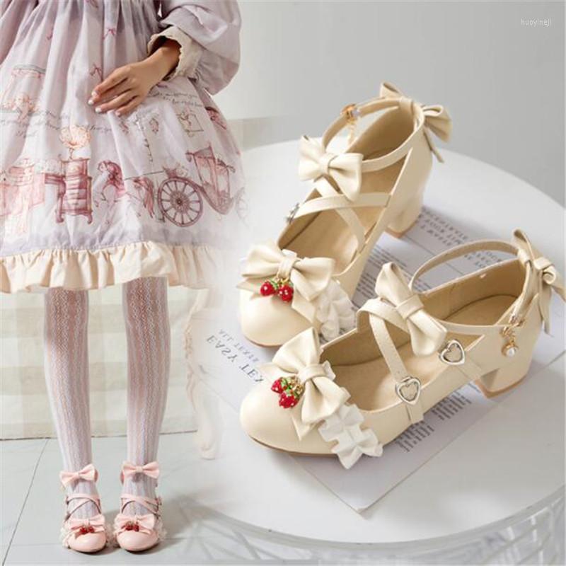 

Shorts Children High Heels Shoes School Students Lolita Girls Princess Shoe Bowknot PU Leather Heel Height 4CM, Beige