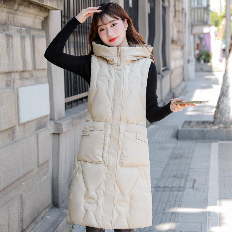 

Women's Vests Winter Women Vest Hooded Fashion Warm Autumn Sleeveless Jacket With Pockets Casual Long Waistcoat Outerwear, Beige