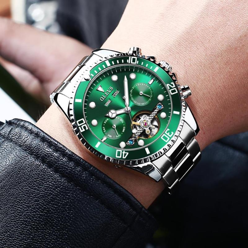 

Wristwatches Luxury Men Watches Skeleton Top Brand Mechanical Stainless Steel Waterproof Business Reloj Hombre Self Wind, Green