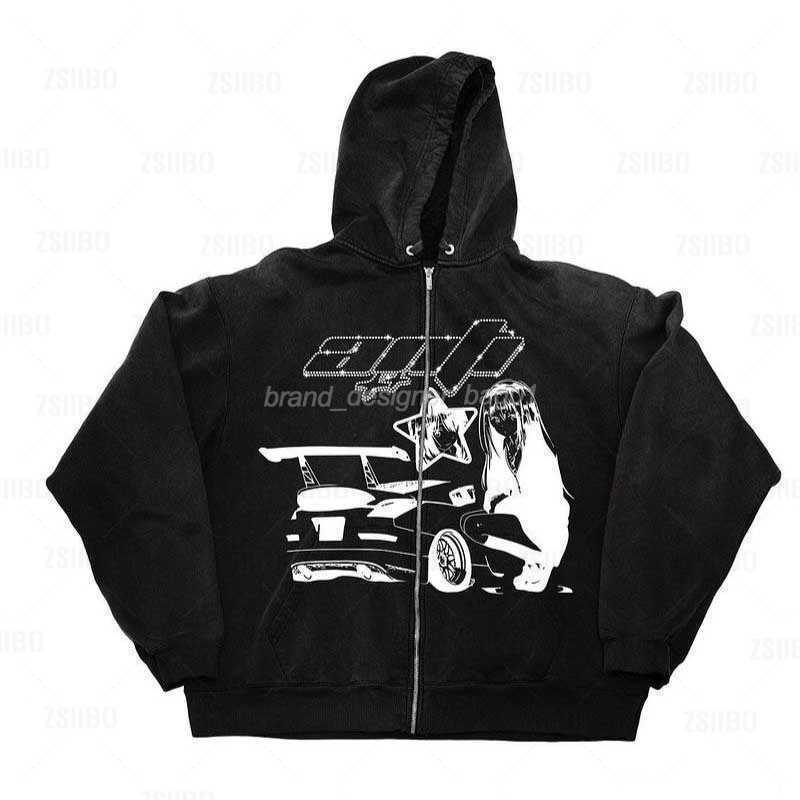 

Women's Hoodies Sweatshirts Harajuku Cartoon anime Print Zip up Hoodie Y2K graphics woman goth Sweatshirt Black Long Sleeve Vintage Punk Winter Clothes emo 1021H22, Packing bag