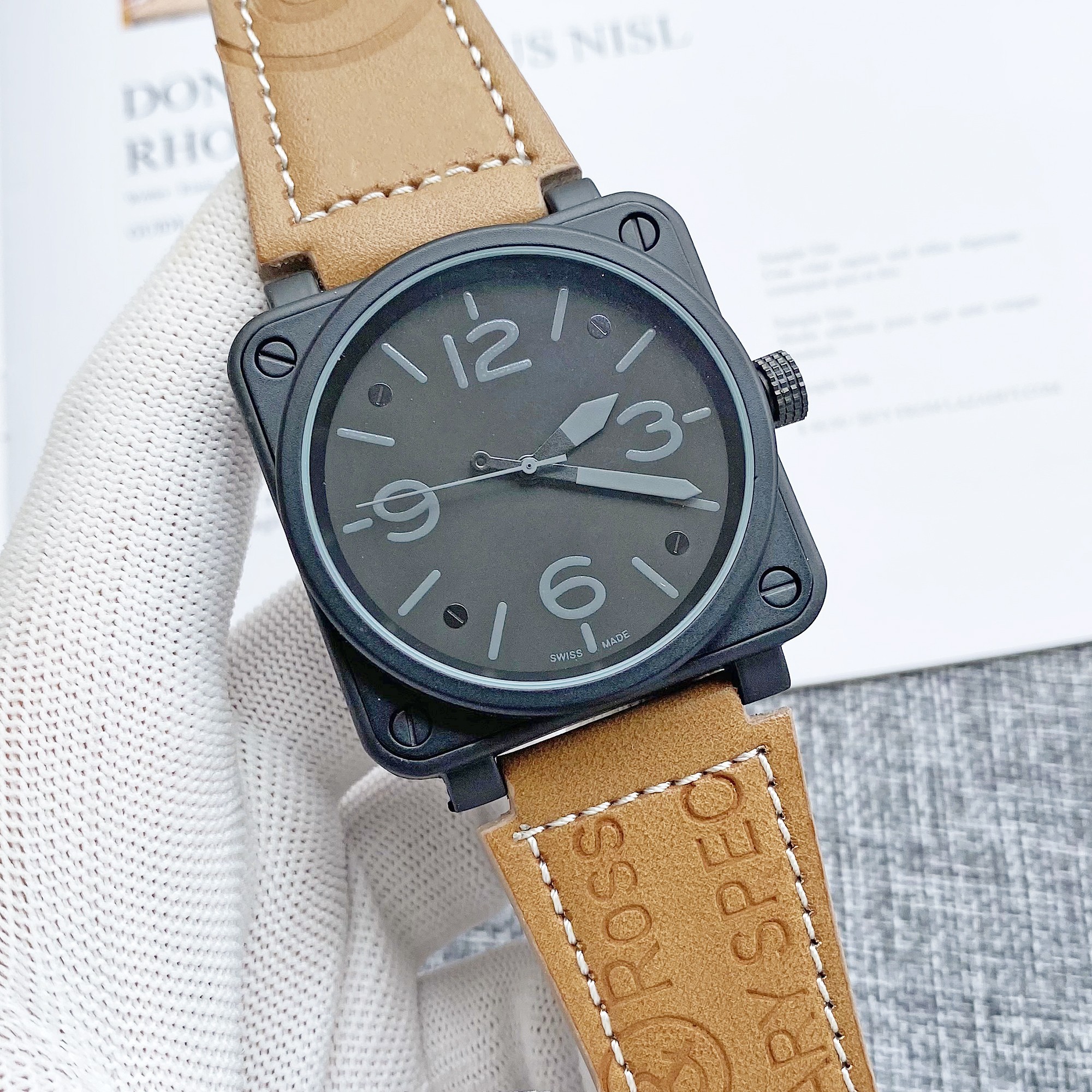 

2022 luxury men's all steel mechanical watch sapphire glass band calendar function top quality leather strap, Brown