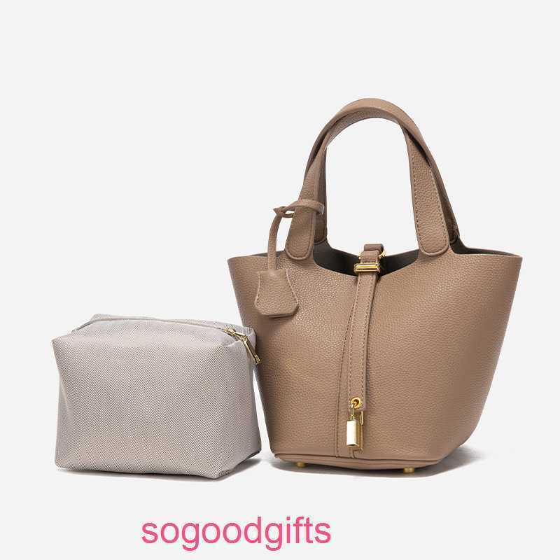

Designer Herme bags Women's Picotin lock Handbags Tote Bag Niche design new women's bag lychee pattern solid color mother simple casual buck, Creamy-white