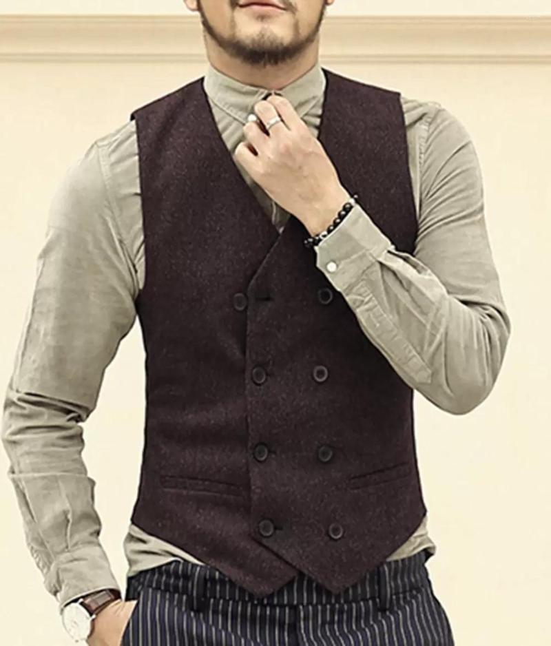 

Men' Vests Men' Double Breasted Tank Top V-Neck Wool Blend Casual Formal Business Groomsmen Wedding, Black
