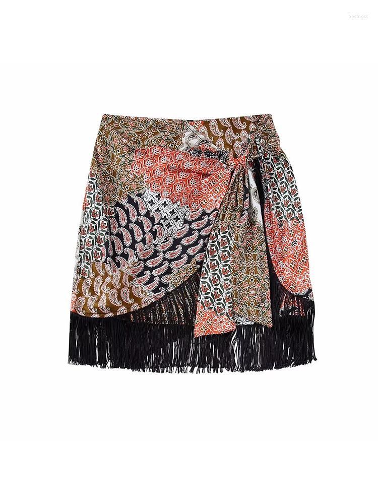 

Skirts Women's Fall 2022 Casual Fashion Chic Fringe Double Front Skirt Retro High Waist Back Zipper Loose Short, Multi