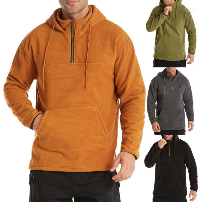 

Men' Hoodies Men' & Sweatshirts Men Hoodie Solid Color Large Pocket Fleece Thick Zipper Sweatshirt For Daily Wear, Khaki