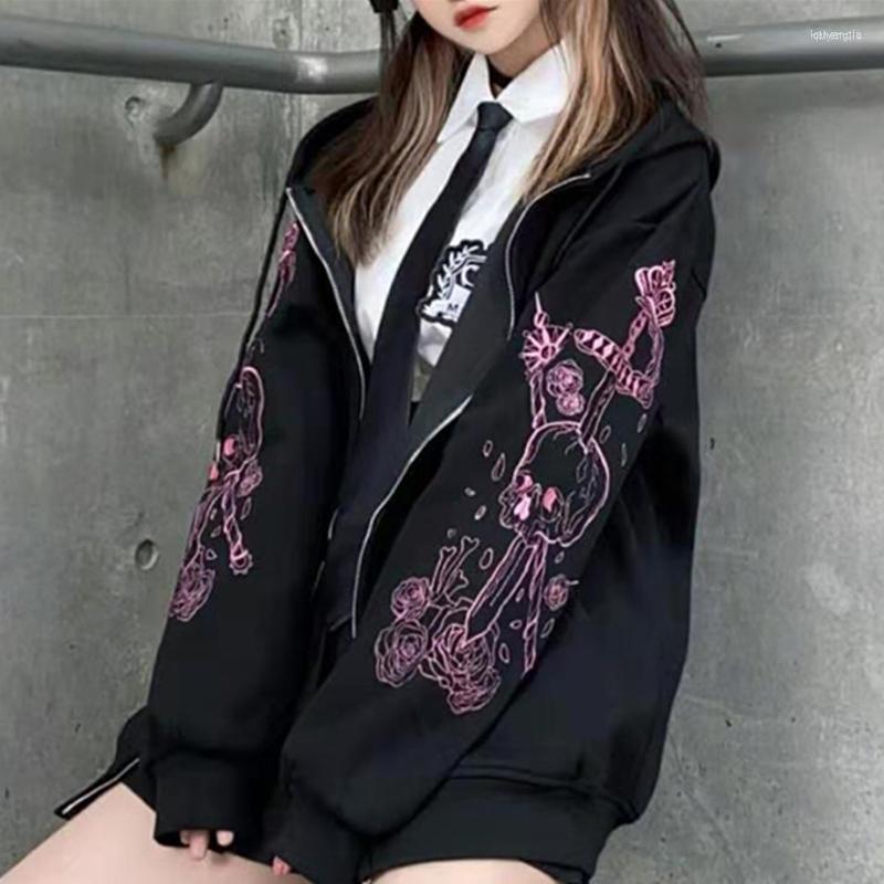 

Women' Hoodies Women' Punk Graffiti Print Zip Hooded Hoodie Goth Black Oversize Coat Sweatshirt 90s Streetwear Winter Women, 619-red