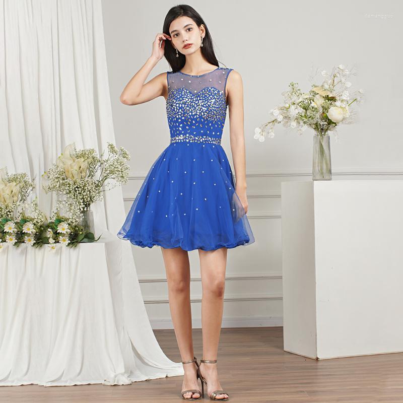 

Party Dresses Royal Blue Short Homecoming Dress For Juniors Cocktail Beading Tulle O Neck Backless A Line Mini Prom WomenParty