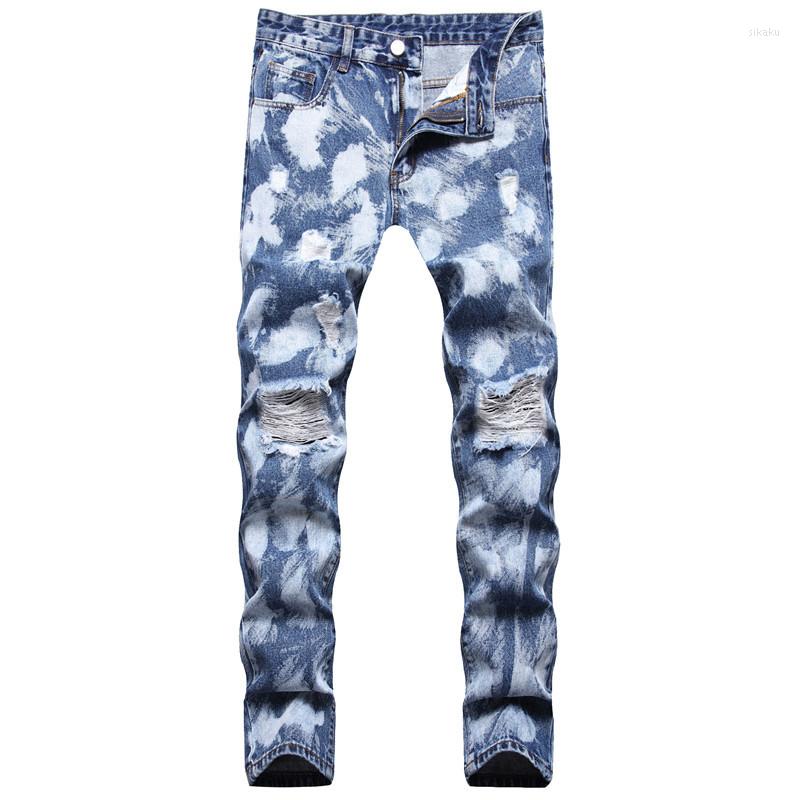 

Men's Jeans Light-colored Men's Ripped Destroyed Hole Skinny Biker Pants Slim Fit Denim Trousers Hip Hop Blue Pantalones Size 28-42, 5002-3