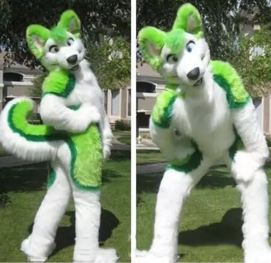 

High quality Custom Green Husky Fursuit Dog Fox Mascot Costume Animal Suit Halloween Christmas Birthday Full Body Props Costumes Outfit
