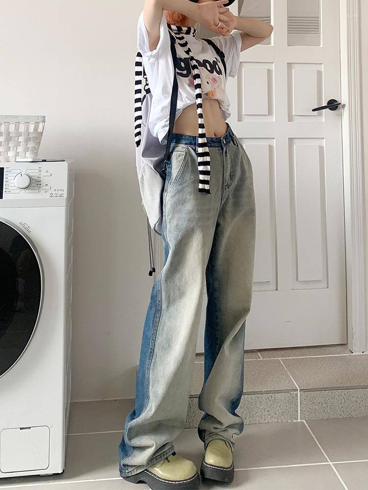 

Women' Jeans Gradient Blue Casual Women Y2K Thin High Waist Straight Wide Leg Pants Street Baggy Mopping Denim Trouser Ladies Summer