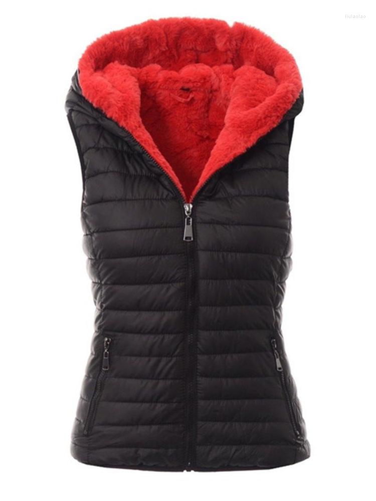 

Women' Vests Sleeveless Jacket Women Fleece Vest Cotton Padded WaistCoat Autumn Winter Female Clothes Furry Streetwear Oversize Quilted, Black