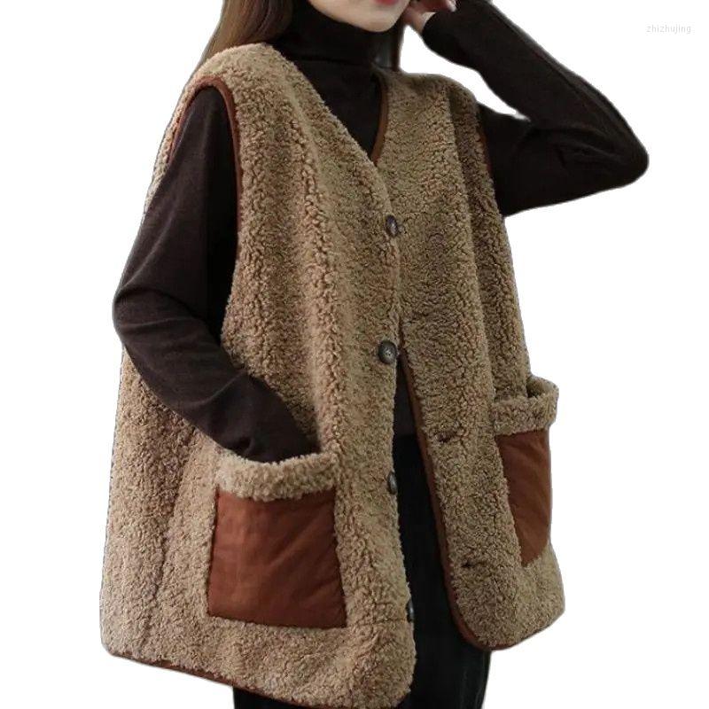 

Women's Vests Fashion Design Women's Vest Jacket Female Waistcoat 2022 Autumn Winter Sleeveless Furry Outerwear Casual Pocket Coat Tops, Khaki