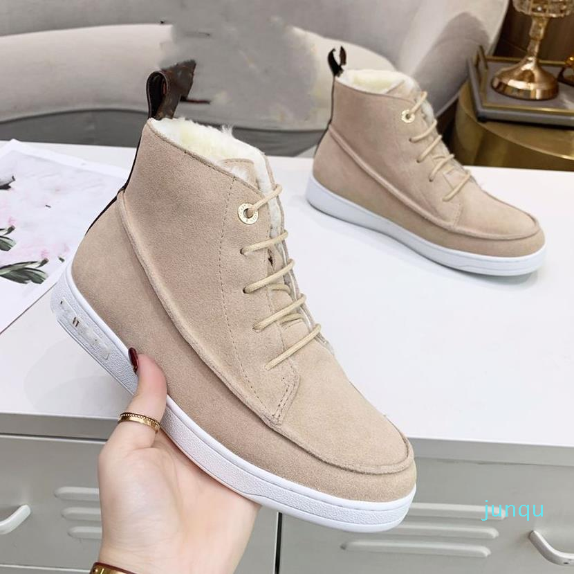 

Super Mini Boots Louiseity Fashion Women Decorative Flat Heel Winter Thick Sole Leather Warm Wool High Heel Snow 65