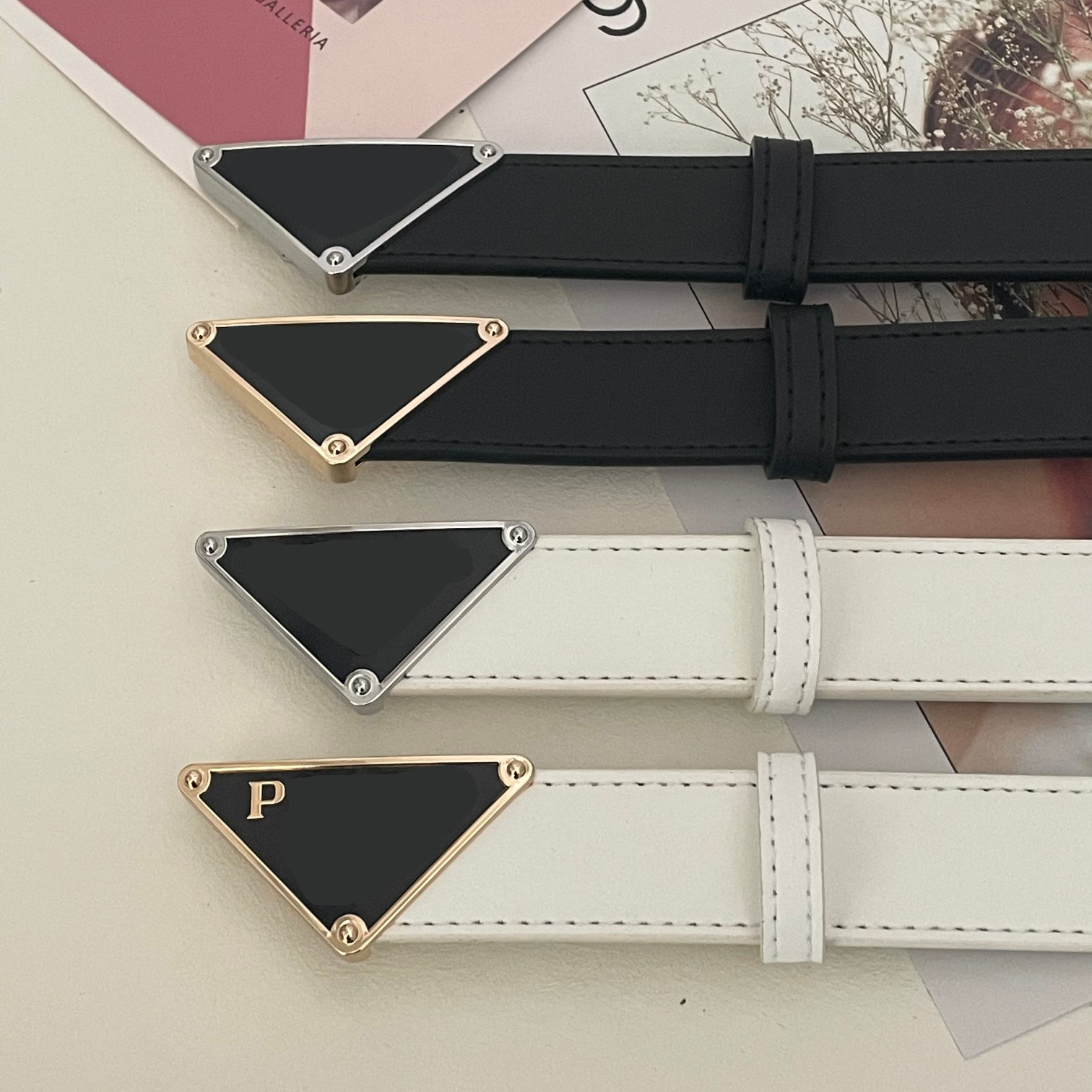 

Designer Belts For Man Luxury Letter P PU 3.0cm Geometric Inverted Triangle Metal Pin Buckle Belt Versatile In All Seasons, The default background color is black