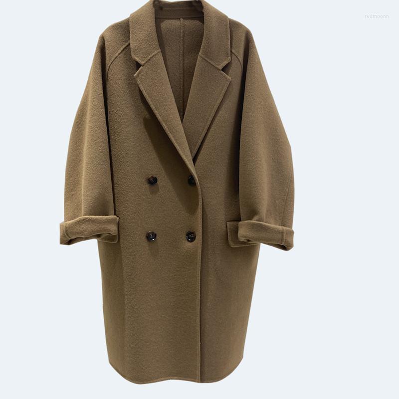 

Women' Wool Women' & Blends Women Winter Double Breasted Long Trend Coat Casual Sleeve Woolen Overcoat Fashion Korean Vintage, Picture color