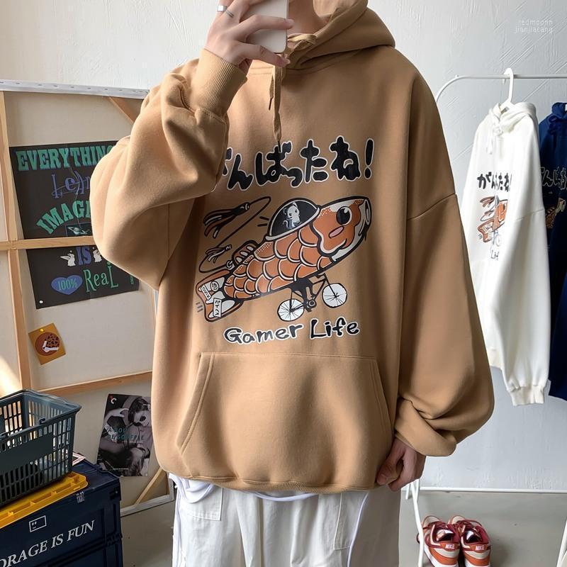 

Men's Hoodies Men's & Sweatshirts Japanese Street Wear Fashion Carp Cartoon Graphic Print Sweatshirt Men Winter Clothes Grunge Ugly, White