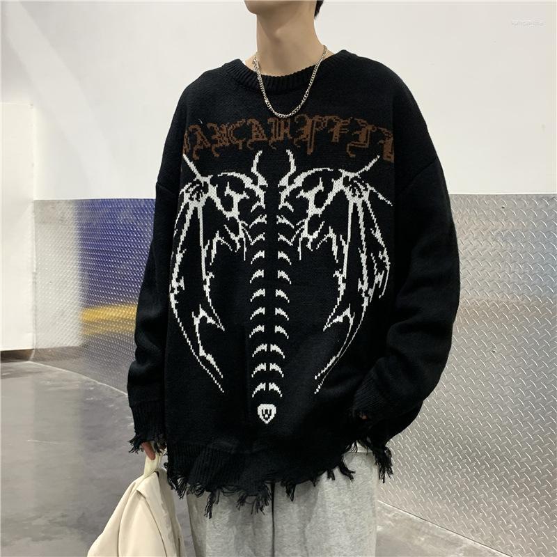 

Men' Sweaters Men' Y2k Hip Hop Streetwear Knitted Sweater Men Gothic Letter Bat Skeleton Print Pullover 2022 Autumn Harajuku O-neck, Huise