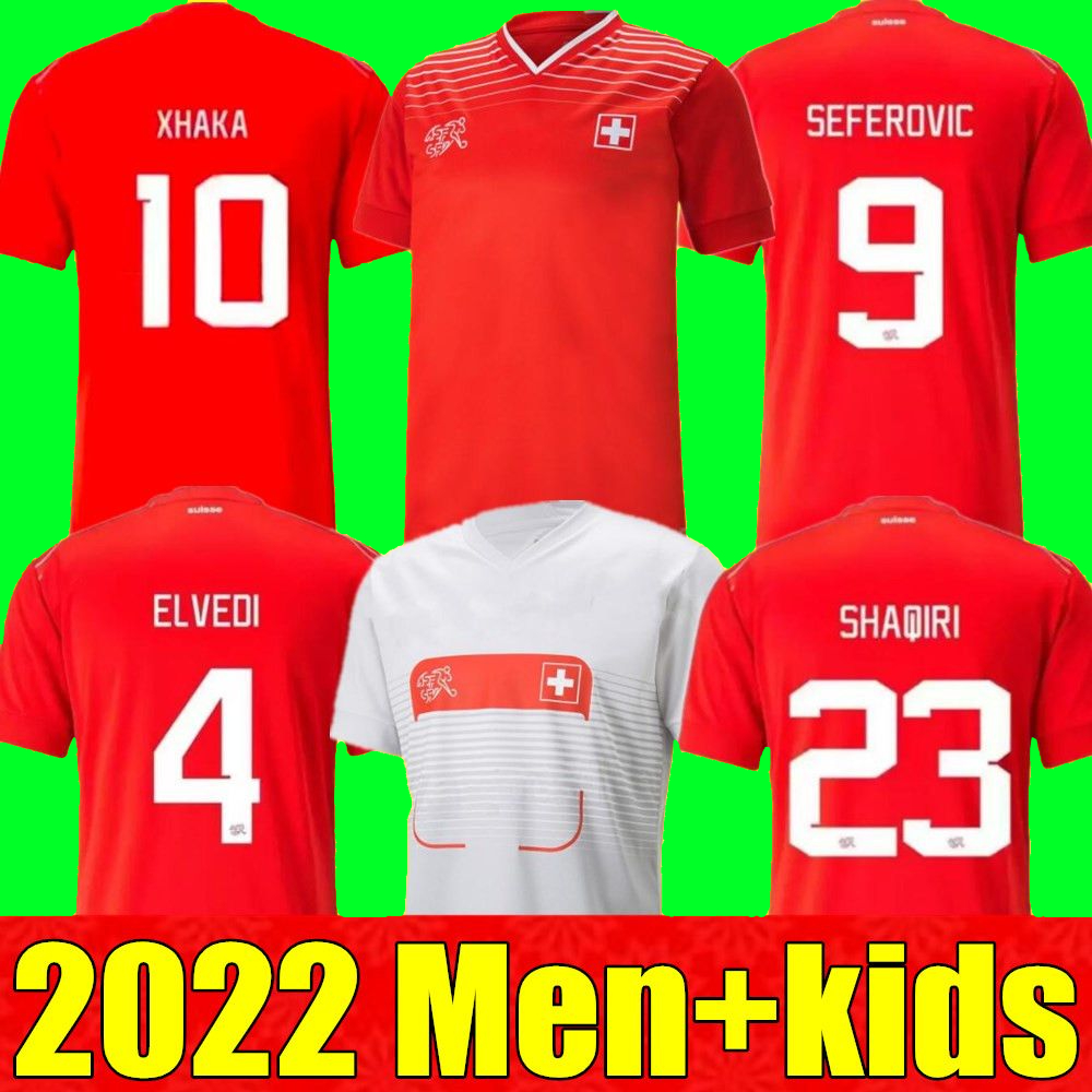 

2022 World Cup Switzerland Soccer Jersey home Away Seferovic Xhaha Elvedi Akanji Rodriguez Embolo Behrami Shaqiri 22 23 football Uniforms Men national team shirts, 22-23 men away