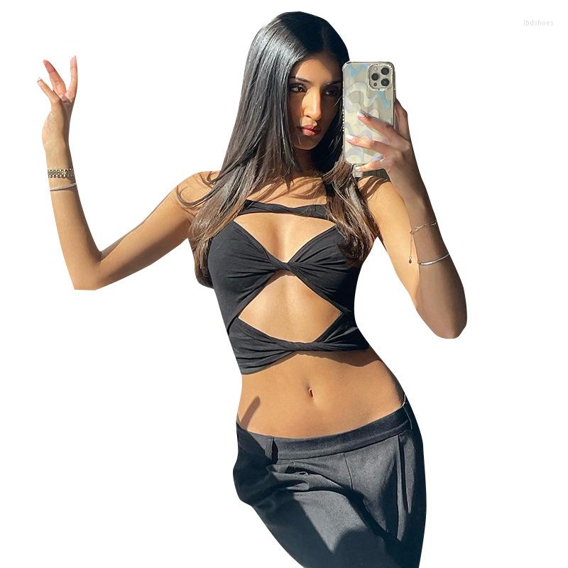 

Women' Tanks Xingqing 2022 Black Camisole Summer Clothes For Women Spaghetti Straps Hollowed Slim Fit Crop Tops Sweats Shirt Party Club, As photo shows