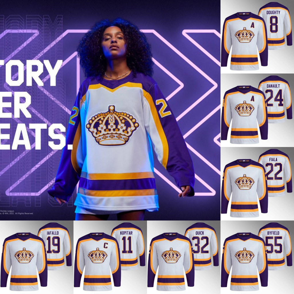 

Los Angeles 2022-23 Reverse Retro Kings jersey Kevin Fiala Anze Kopitar Jonathan Quick Drew Doughty Quinton Byfield Phillip Danault Alex Iafallo Austin Strand, 2023 reverse retro