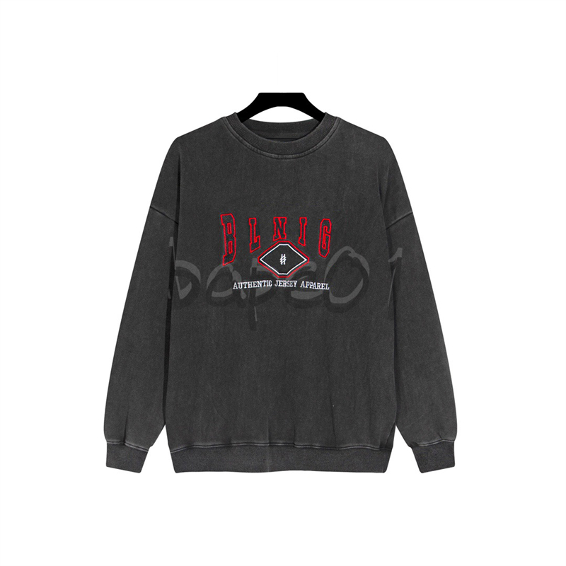 

Luxury Fashion Mens Long Sleeve Sweatshirt Washed Old Embroidered Letter Sweatshirt Brand Designer Crew Neck Pullover Top Black